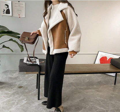 Suede Coat Women's Short Lambswool Motorcycle Clothing