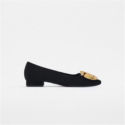 Women's Shoes Black High Heels Flower Suede