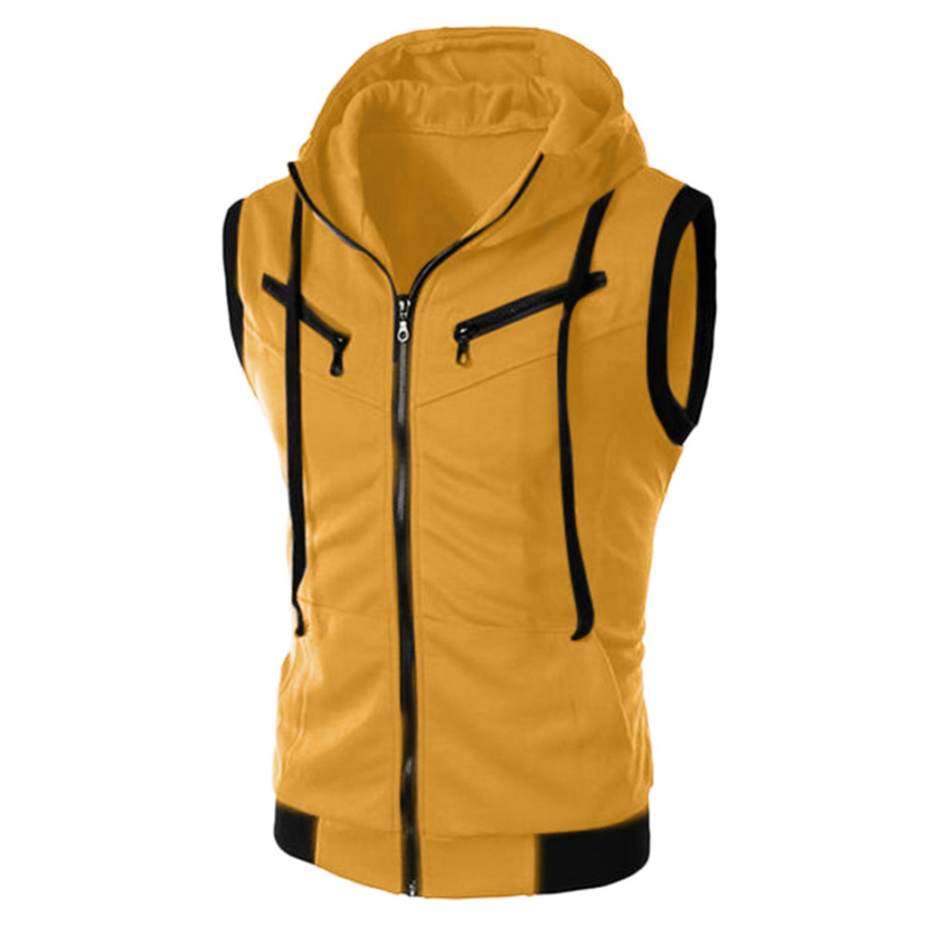 Summer New Men Hooded Sleeveless Vest Solid Color