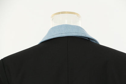 Autumn New Denim Stitching Asymmetric Suit Jacket