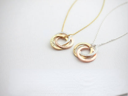 Linked Circle Custom Children Name Rings Eternity Necklace Mother Gift