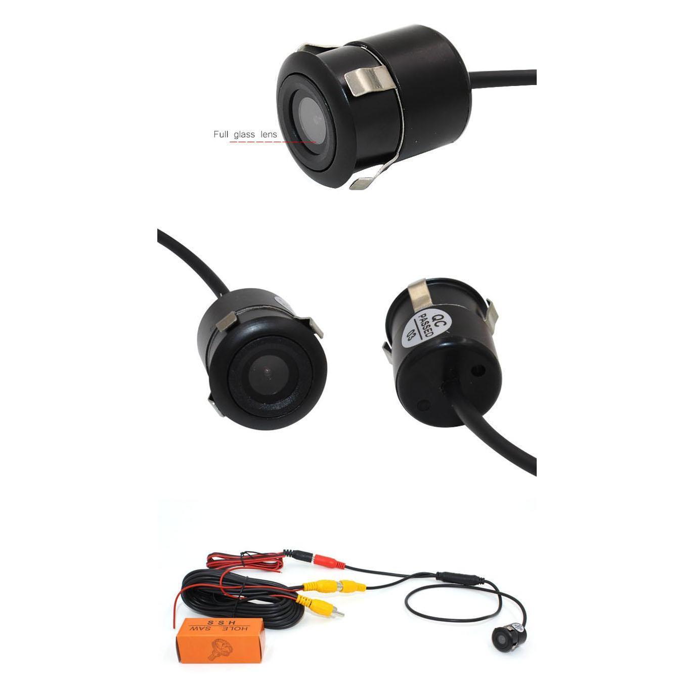 Three car parking sensors with wiring on a white background