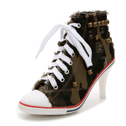 Round Toe Women's Shoes Denim High Heels