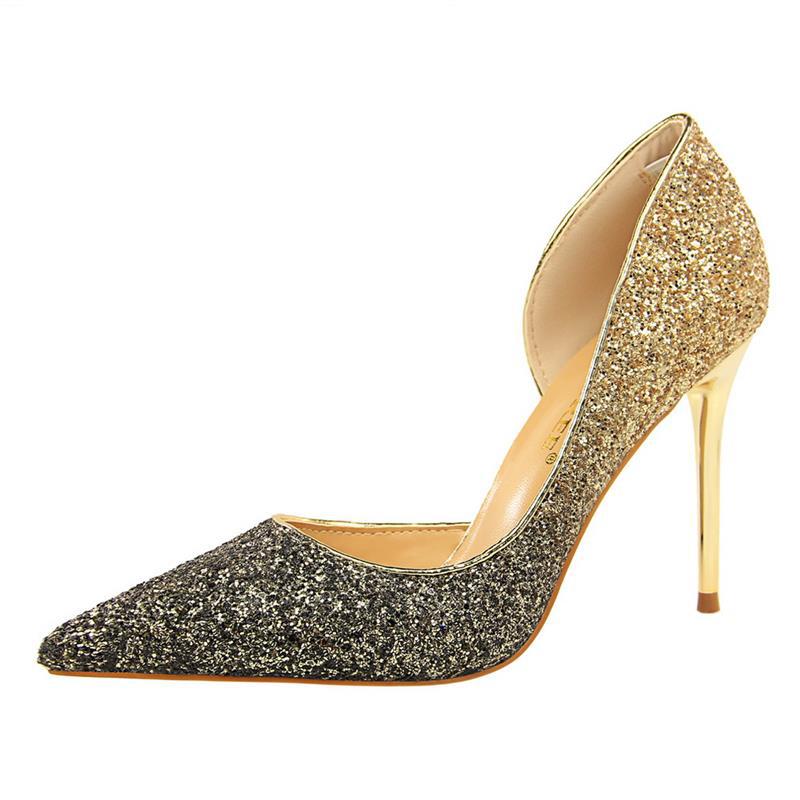 Kristal hoëhakskoene vir vroue se stiletto-hakgradiënt Blou sequined partytjieskoene