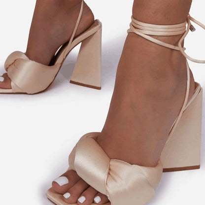 Sandals Triangle Block High Heel Square Toe Roman Shoes