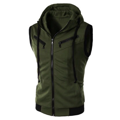 Summer New Men Hooded Sleeveless Vest Solid Color